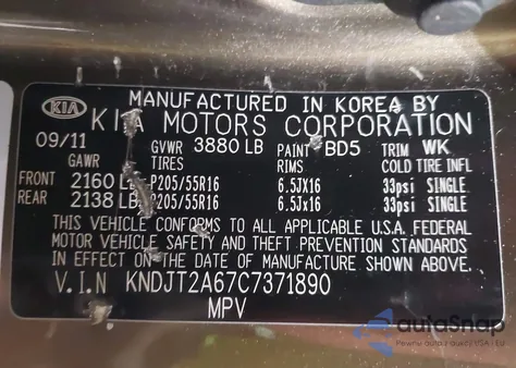 2012 Kia Soul + from USA, damaged, VIN KNDJT2A67C7371890